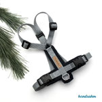 Katzen-Geschirr: Gurtband: Grau; Fleece: Dunkelblau;