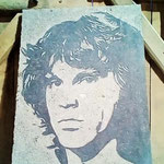 Gravure Portrait de Jim Morrison en Pierre bleue du Hainaut dimension: 59*78 cm