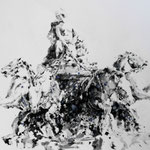 Aquarelle statue - Les Terreaux Place au chariot d'écume IV - 60x80 - 2018