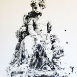 Aquarelle statue - Les Terreaux Place au chariot d'écume V - 60x80 - 2018