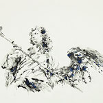 Aquarelle statue - Pont Saint Ange, Ange à l'éponge - 60x80cm - 2018