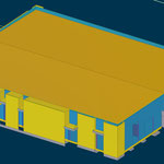 Modélisation d'un bâtiment en charpente métallique avec son environnement, bureau d'étude structure