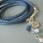 Lederarmband blau - 5mm - mit Initiale