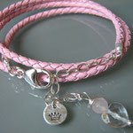 Lederarmband rosa 3mm mit Silberscheibe "Krönchen"