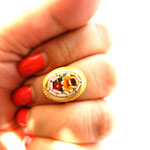 Lovely 1960 Vintage Italian Micro Mosaic Ring - small floral bouquet in bright colors on  gold finish  adjustable style ring -art.497/4- SOLD OUT