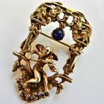Romantic Cherub/Putto/Angel/Cupid Playing Violin Brooch circa 1950s, in 925 sterling silver plated gold - rare small gem-.Art.949/4  -SOLD OUT