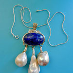 Straordinaria 1960  Ag 925 collana  ciondolo di genuino lapislazzulo e straordinarie perle barocche -Art.330/3 -    SOLD