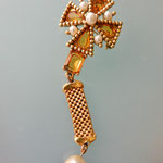 1950s Maltese cross with dangle pendant brooch,  with pearls and dazzling  amber stones  -Art.209/4-   SOLD OUT