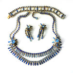 To the Blue! Blue and pale blue Rhinestone Necklace and Earrings Demi-Parure - Runway Blue Set Rhinestone in Gold Tone setting -Art.196/5-SOLD OUT