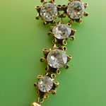  Early 1950s vintage long dangle rhinestone brooch - One of a kind brooch in antiqued gold tone setting, with clear stones and pearl -art.289/4-  SOLD OUT