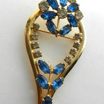 Large 1950s  gold and  sparkling stones brooch - vibrant blue and  clear rhinestones - unusual shape with great stones  -Art.236/4-   SOLD OUT