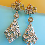 Incredibly beautiful 1940s  silver lace and crystal dangling long earrings     -Art.06/4-