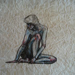 Weiblicher Akt, Kohle & Aquarellstift