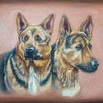Schäferhunde Lolle und Neo, Öl (Auftragsarbeit)