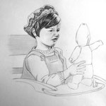 Ines mit Puppe, Bleistift