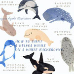海獣たち - How to paint a beluga whale on a white background