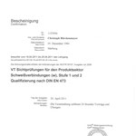 VT Sichtprüfungen für den Produktsektor Schweißverbindungen (w), Stufe 1 und 2 (DIN EN 473)