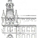 c. 1900 Proyecto de Joaquín Rucoba para la torre del nuevo Palacio Episcopal neogótico. El proyecto se llevaría a cabo, siendo derribado parcialmente en 1936 y desapareciendo definitivamente en 1941
