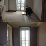 Chambre violette - Avant/après -  Préparation des fonds et patine murale à la chaux brossée