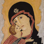 MADONNA CON BAMBINO - affresco a secco su tela con malta e terre naturali colorate - 35x25 cm