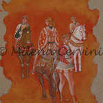  CAVALIERI 2 - affresco a secco su tela con malta e terre naturali colorate -  50x40 cm