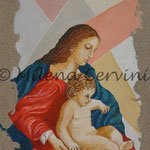 MADONNA CON BAMBINO - affresco a secco su tela con malta e terre naturali colorate - 40x30 cm