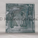 ANNUNCIAZIONE - cartapesta su legno -  colore a olio 45x45 cm 