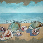 CONCHIGLIE - affresco a secco su legno con malta e terre naturali colorate - 35X50 cm