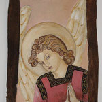 ANGELO - affresco a secco su tavola di noce e terre naturali colorate - 36x26 cm