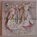 SACRA FAMIGLIA - cartapesta su legno - colore tempera - 45x45 cm 