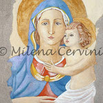 MADONNA CON BAMBINO, Omaggio al Beato Angelico - affresco a secco su tela con malta e  terre naturali colorate - 35x25 cm