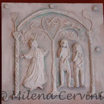 CONDANNA DEI PROGENITORI - cartapesta su legno - colore tempera - 45x45 cm 