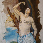 SAN SEBASTIANO - affresco a secco su tela con malta e terre naturali colorate - 70x50 cm