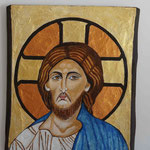 GESU', Omaggio al Cristo Pantocratore di S.Sofia di Istanbul - affresco a secco su tavola di noce  con malta e terre naturali colorate - 40x30 cm