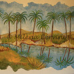 OASI NEL DESERTO - affresco a secco su legno con malta e terre naturali  - 30X40 cm