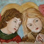 ANGELI - affresco a secco su tela con malta e terre naturali colorate - 40x30 cm