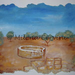  POZZO NEL DESERTO - affresco a secco su legno con malta e terre naturali colorate - 30X40 cm