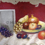 NATURA MORTA  - affresco a secco su tela con malta e terre naturali colorate - 45x55 cm