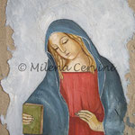 MADONNA, ANNUNCIAZIONE - affresco a secco su tela con malta e terre naturali colorate - 55x45 cm