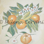 ERBARI  MANDARINI - affresco a secco su tela con malta e terre naturali colorate - 25x30 cm