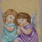 ANGELI - affresco a secco su tela con malta e terre naturali colorate - 35x25 cm