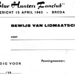THE BLUE HUNTERS - fanclubkaart 1963