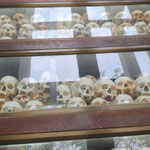 Enkele van de meer dan 5000 schedels van de slachtoffers die in de stoepa zijn geplaatst
