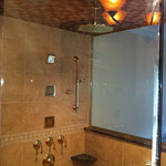 Master Suite Walk In Glass Enclosed Shower with Body Jets and Rain Head 