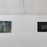 Angelo Perenich Mosca, reperto n.5  rif. 17/4, 2014, 50x50 cm, olio su tela;  Marco Neri, Nero di Marte (NYC), 2008, 45,5 x 60,5 cm, acrilico su tela di lino, photo Luca Scarabelli