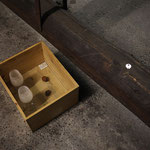 Giovanni Oberti, "Untitled (Icardi)", 2013-16, wood wine box, glass, three lemons, glasses, water, limestone, dust, keys, photo Luca Pancrazzi