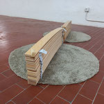 "Accasarsi (in seconda battuta con equilibrio anziteso)", 2022 (2009), Marsiglia soap, wood, carpets, 20x170x80 cm