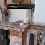 "To be late vasi comunicanti (the shape of lost time - Carnago church)", 2018, scotch tape on marble balustrade found on site