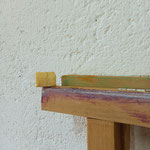 "Accasarsi (storia della pittura)", 2023, Marsiglia-soap, work-stand found in site with acrylic color dirtying, 75x60 cm   
