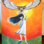 「The wings she has」　（カナダ滞在中の作品。少女が持つ強い意志や、自由への渇望とかを表現しようしとした作品です。）